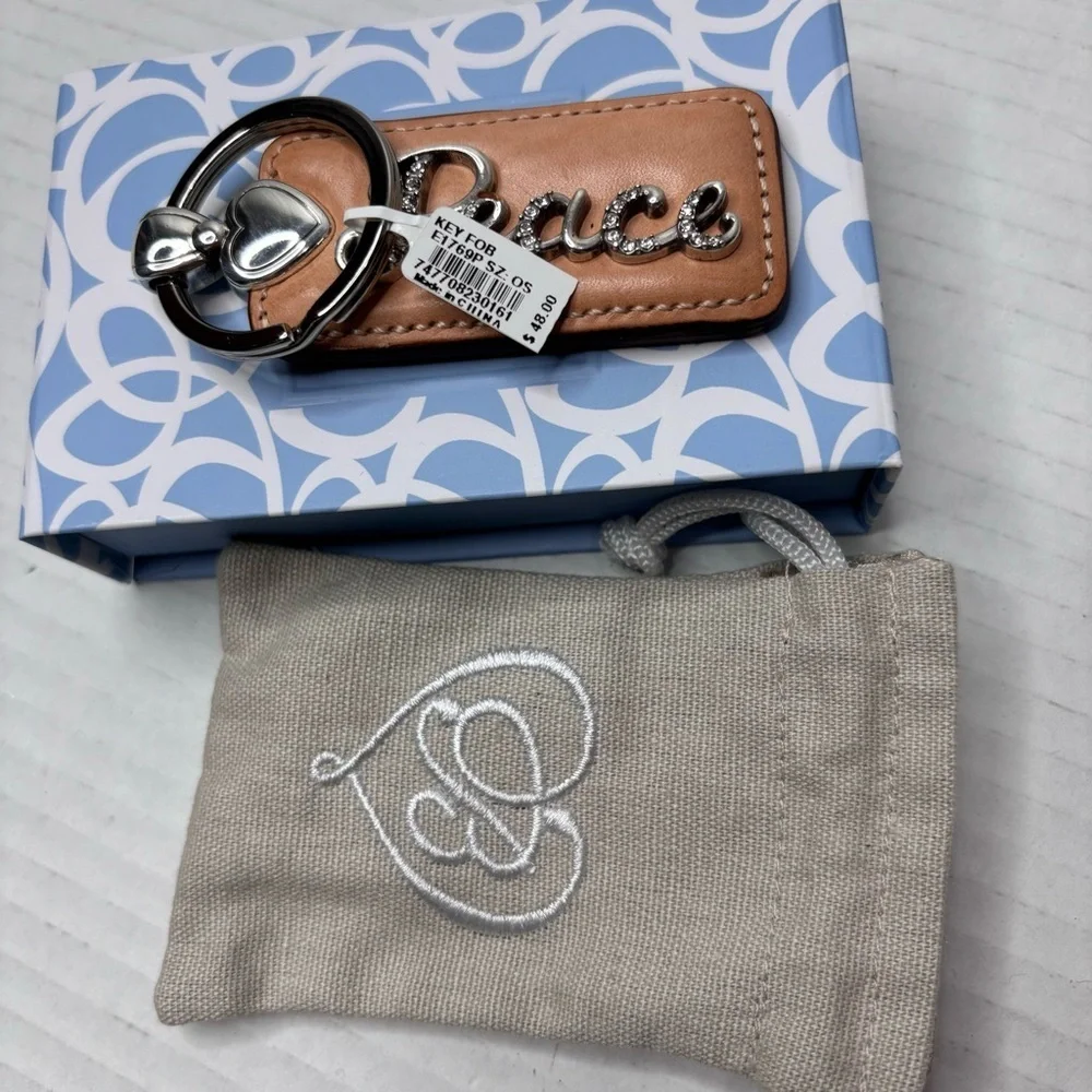 New BRIGHTON Peace Tan Leather Key Fob